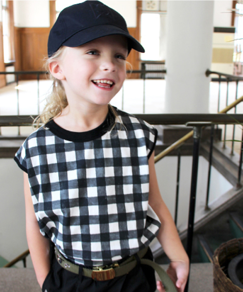 SWAP MEET MARKET(スワップミートマーケット)の「ギンガムプリント Tシャツ(Tシャツ/カットソー・キッズ・ホワイト/レッド・140/90/110/130/100/120)」の1枚目の写真