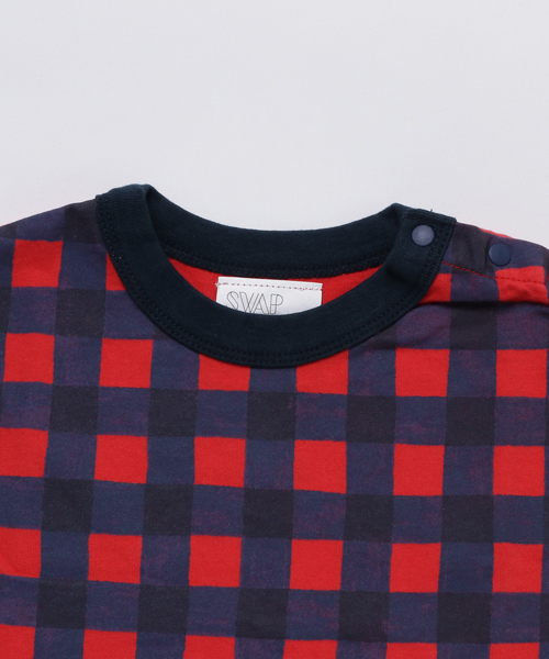 SWAP MEET MARKET(スワップミートマーケット)の「ギンガムプリント Tシャツ(Tシャツ/カットソー・キッズ・ホワイト/レッド・140/90/110/130/100/120)」の4枚目の写真