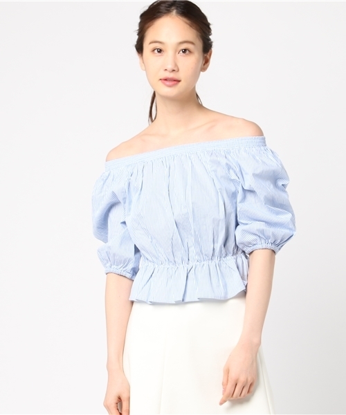 MICOAMERI（ミコアメリ）の「バックリボンオフショルブラウス（シャツ/ブラウス・レディース・ネイビー/ブルー/ホワイト・FREE）」の3枚目の写真