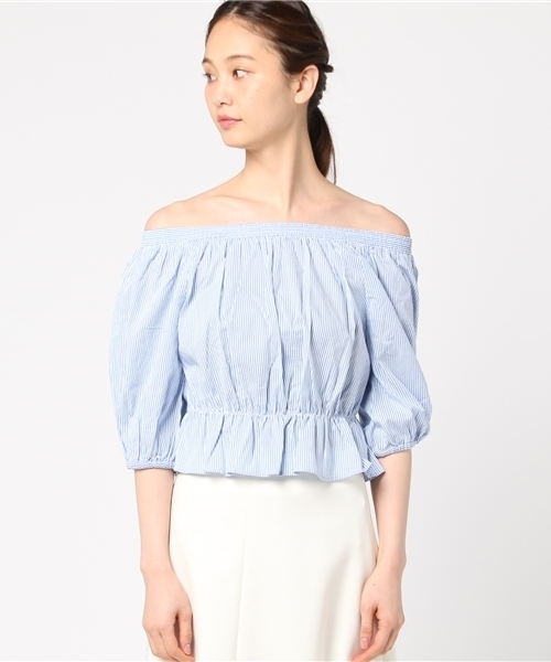 MICOAMERI（ミコアメリ）の「バックリボンオフショルブラウス（シャツ/ブラウス・レディース・ネイビー/ブルー/ホワイト・FREE）」の4枚目の写真