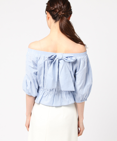 MICOAMERI（ミコアメリ）の「バックリボンオフショルブラウス（シャツ/ブラウス・レディース・ネイビー/ブルー/ホワイト・FREE）」の6枚目の写真