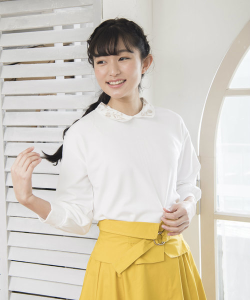 OLIVE des OLIVE(オリーブデオリーブ)の「衿付き プルオーバー(Tシャツ/カットソー・レディース・ブラック/オフホワイト/ピンク・FREE)」の1枚目の写真