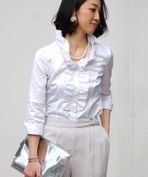 NARACAMICIE | コットンツイルフロントフリル七分袖ブラウス(シャツ/ブラウス)