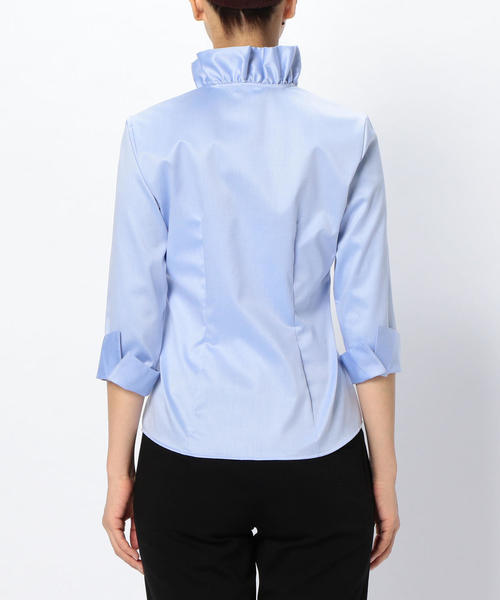 NARACAMICIE（ナラカミーチェ）の「コットンツイルフロントフリル七分袖ブラウス（シャツ/ブラウス・レディース・ホワイト/ブルー・MEDIUM/LARGE/SMALL）」の7枚目の写真