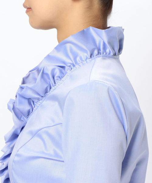 NARACAMICIE（ナラカミーチェ）の「コットンツイルフロントフリル七分袖ブラウス（シャツ/ブラウス・レディース・ホワイト/ブルー・MEDIUM/LARGE/SMALL）」の9枚目の写真