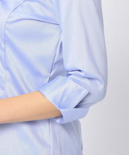 NARACAMICIE（ナラカミーチェ）の「コットンツイルフロントフリル七分袖ブラウス（シャツ/ブラウス・レディース・ホワイト/ブルー・MEDIUM/LARGE/SMALL）」の12枚目の写真