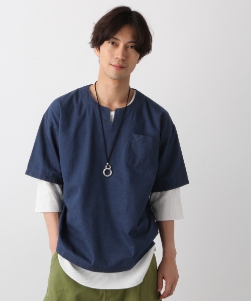 RAGEBLUE（レイジブルー）の「デニムスキッパー/797553（シャツ/ブラウス・メンズ・ライトブルー/ネイビー・LARGE/SMALL/MEDIUM）」の2枚目の写真