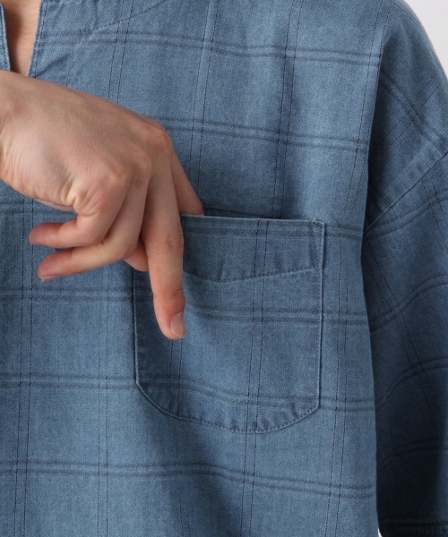 RAGEBLUE（レイジブルー）の「デニムスキッパー/797553（シャツ/ブラウス・メンズ・ライトブルー/ネイビー・LARGE/SMALL/MEDIUM）」の9枚目の写真