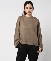 モヘアタッチ袖レースアッププルオーバー