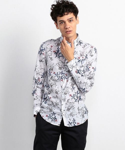 ARMANI EXCHANGE(アルマーニエクスチェンジ)の「【A|Xアルマーニ エクスチェンジ】アロハ柄 コットンリネンシャツ(シャツ/ブラウス・メンズ・ホワイト/ネイビー・LARGE/MEDIUM/SMALL/X-LARGE/X-SMALL)」の2枚目の写真