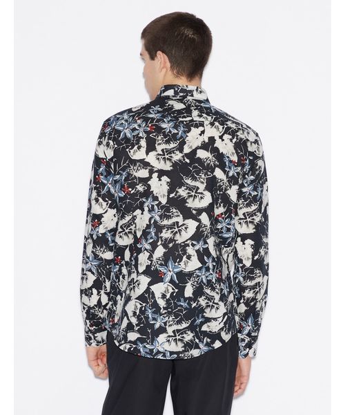 ARMANI/アルマーニ　ドレス 花柄 ジャケット シワ加工 ネイビー 50 セール】【A|Xアルマーニ エクスチェンジ】アロハ柄 コットンリネン