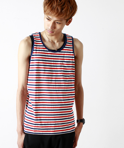 WEGO(ウィゴー)の「WEGO/ボーダータンクトップ(タンクトップ・メンズ・ブラック/トリコロール・LARGE/MEDIUM)」の1枚目の写真