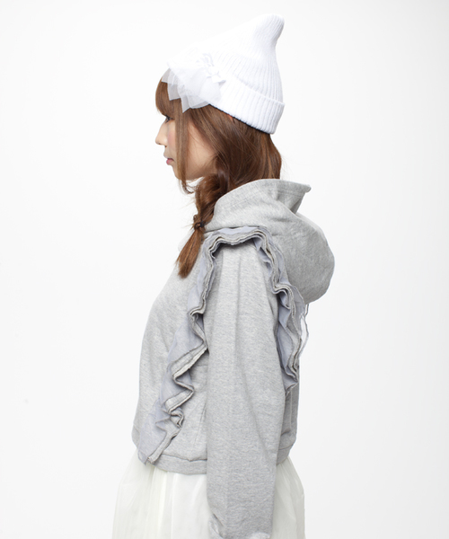 WEGO（ウィゴー）の「【Silent Siren×WEGO】BIGフードフリルパーカー（パーカー・レディース・杢グレー/ライトピンク・FREE）」の6枚目の写真