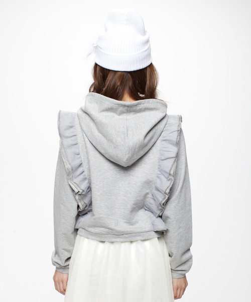 WEGO（ウィゴー）の「【Silent Siren×WEGO】BIGフードフリルパーカー（パーカー・レディース・杢グレー/ライトピンク・FREE）」の7枚目の写真
