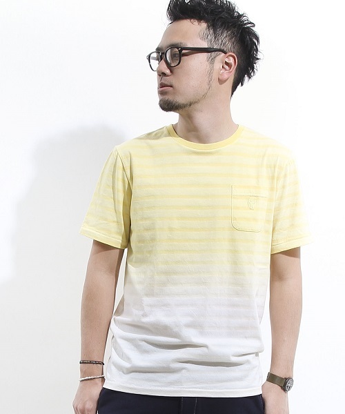 coen（コーエン）の「ボーダーグラデーションポケットTシャツ（Tシャツ/カットソー・メンズ・ライトブルー/イエロー・SMALL/LARGE/MEDIUM/X-LARGE）」の2枚目の写真