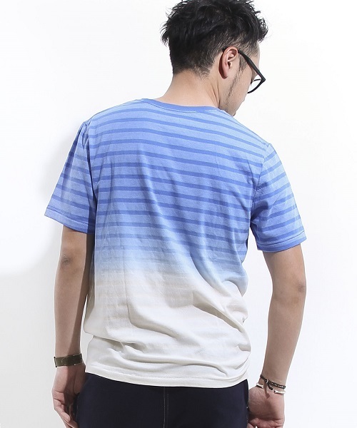 coen（コーエン）の「ボーダーグラデーションポケットTシャツ（Tシャツ/カットソー・メンズ・ライトブルー/イエロー・SMALL/LARGE/MEDIUM/X-LARGE）」の7枚目の写真