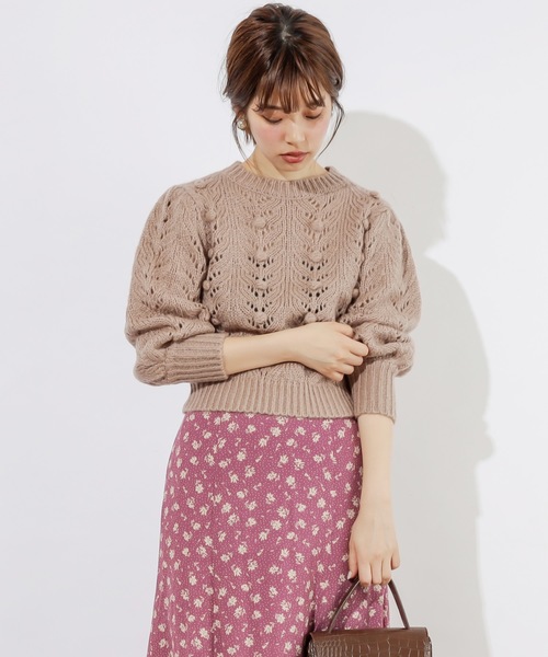 natural couture(ナチュラルクチュール)の「透かしポンポンレトロニット(ニット/セーター・レディース・ベージュ/レッド/アイボリー・FREE)」の3枚目の写真