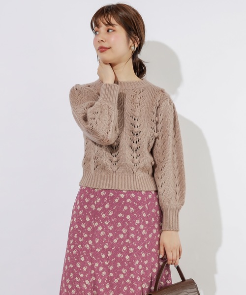 natural couture(ナチュラルクチュール)の「透かしポンポンレトロニット(ニット/セーター・レディース・ベージュ/レッド/アイボリー・FREE)」の7枚目の写真