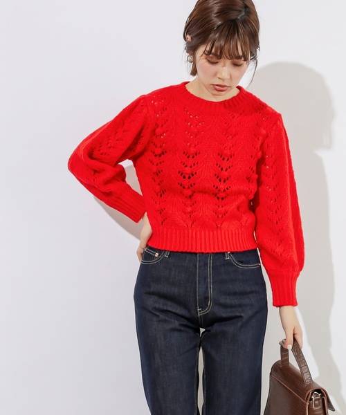 natural couture(ナチュラルクチュール)の「透かしポンポンレトロニット(ニット/セーター・レディース・ベージュ/レッド/アイボリー・FREE)」の10枚目の写真