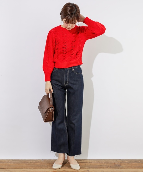 natural couture(ナチュラルクチュール)の「透かしポンポンレトロニット(ニット/セーター・レディース・ベージュ/レッド/アイボリー・FREE)」の11枚目の写真