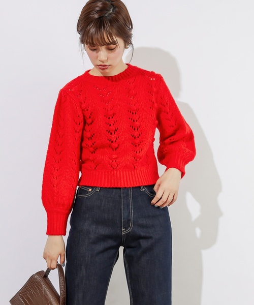 natural couture(ナチュラルクチュール)の「透かしポンポンレトロニット(ニット/セーター・レディース・ベージュ/レッド/アイボリー・FREE)」の12枚目の写真