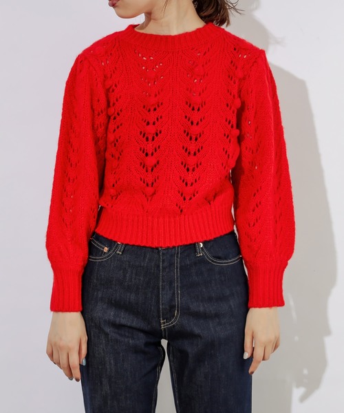 natural couture(ナチュラルクチュール)の「透かしポンポンレトロニット(ニット/セーター・レディース・ベージュ/レッド/アイボリー・FREE)」の13枚目の写真