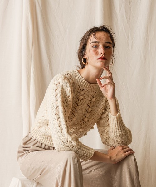 natural couture(ナチュラルクチュール)の「透かしポンポンレトロニット(ニット/セーター・レディース・ベージュ/レッド/アイボリー・FREE)」の21枚目の写真