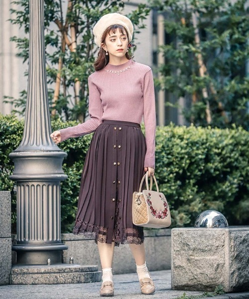 axes femme（アクシーズファム）の「フロント釦プリーツスカート