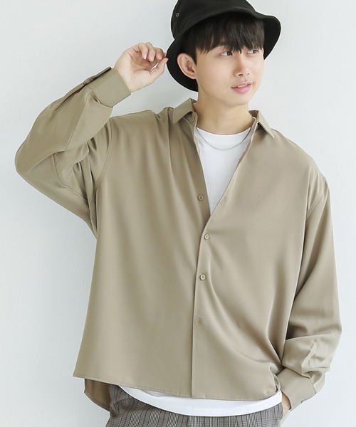 Niell(ニール)の「ドレープ オーバーサイズシャツ(シャツ/ブラウス・メンズ・チャコール/カーキ/ネイビー/ブラック/ベージュ/ホワイト・M/L)」の1枚目の写真