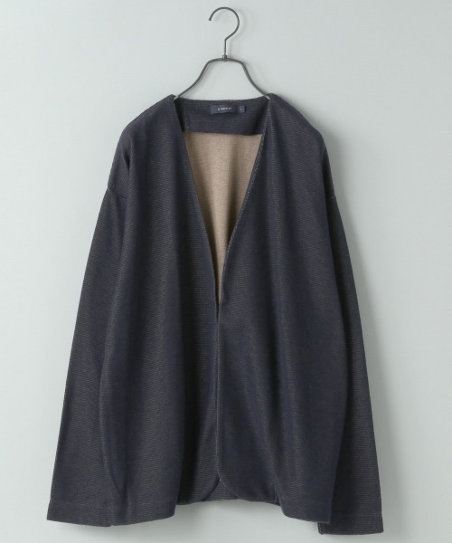 RAGEBLUE（レイジブルー）の「配色ノーカラーカーデ/870722（カーディガン/ボレロ・メンズ・ライトグレー/ベージュ/ネイビー/ブラウン・SMALL/MEDIUM/LARGE）」の4枚目の写真