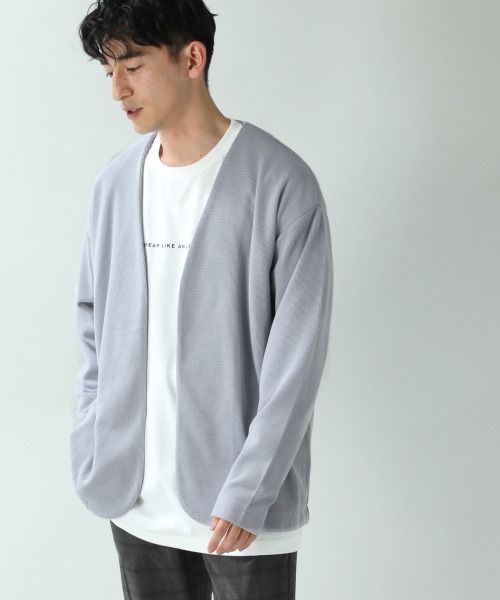 RAGEBLUE（レイジブルー）の「配色ノーカラーカーデ/870722（カーディガン/ボレロ・メンズ・ライトグレー/ベージュ/ネイビー/ブラウン・SMALL/MEDIUM/LARGE）」の6枚目の写真