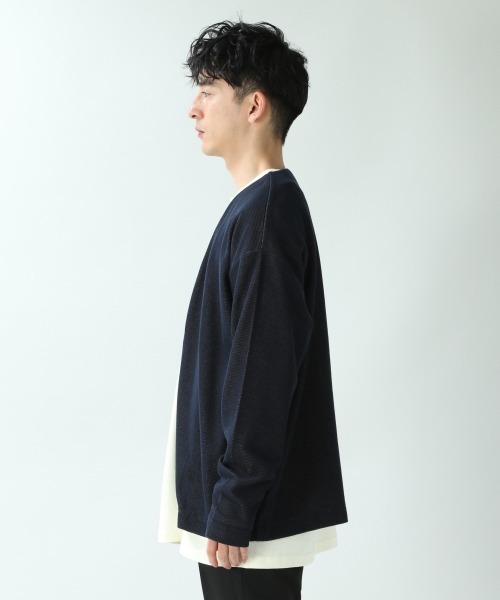 RAGEBLUE（レイジブルー）の「配色ノーカラーカーデ/870722（カーディガン/ボレロ・メンズ・ライトグレー/ベージュ/ネイビー/ブラウン・SMALL/MEDIUM/LARGE）」の13枚目の写真