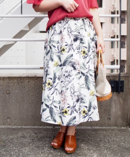 セール 麻調パームツリープリントスカート スカート Interplanet インタープラネット のファッション通販 Zozotown