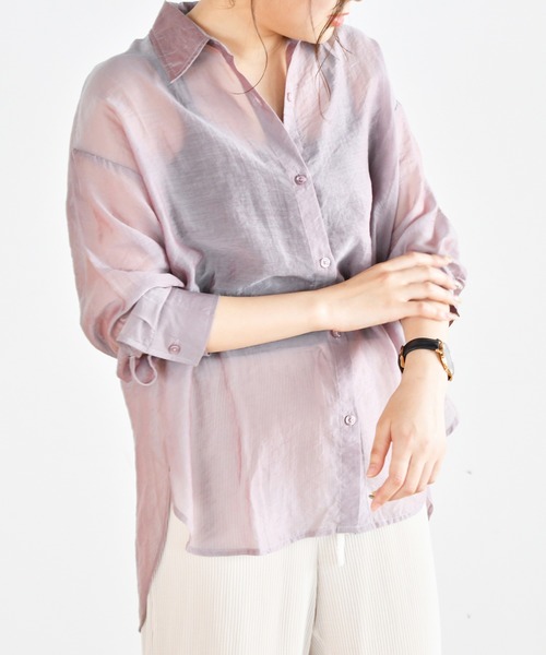 Ambre Neige(アンブルネージュ)の「シアーシャツ/【WEB/EC限定商品】(シャツ/ブラウス・レディース・ブラック/グリーン/ラベンダー・FREE)」の3枚目の写真