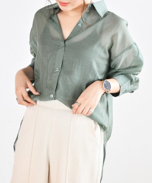 Ambre Neige(アンブルネージュ)の「シアーシャツ/【WEB/EC限定商品】(シャツ/ブラウス・レディース・ブラック/グリーン/ラベンダー・FREE)」の2枚目の写真