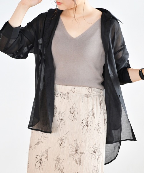 Ambre Neige(アンブルネージュ)の「シアーシャツ/【WEB/EC限定商品】(シャツ/ブラウス・レディース・ブラック/グリーン/ラベンダー・FREE)」の1枚目の写真