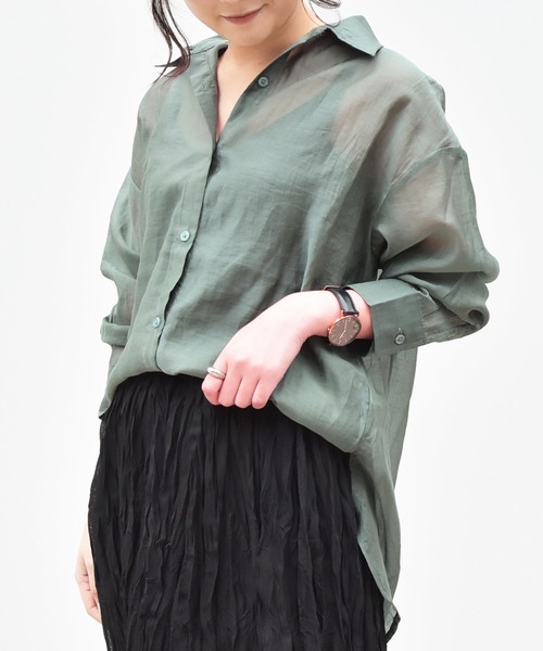 Ambre Neige(アンブルネージュ)の「シアーシャツ/【WEB/EC限定商品】(シャツ/ブラウス・レディース・ブラック/グリーン/ラベンダー・FREE)」の4枚目の写真