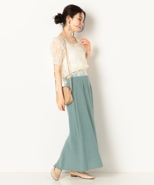 美品 イレーヴ 日本製 シアーコットンオーガンジー プルオーバー ブラウス 緑 大きいサイズ 汗染みしにくいオーガンジー袖切替プルオーバー
