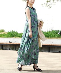 バケーションドレープ ノースリーブ ワンピース［柄］