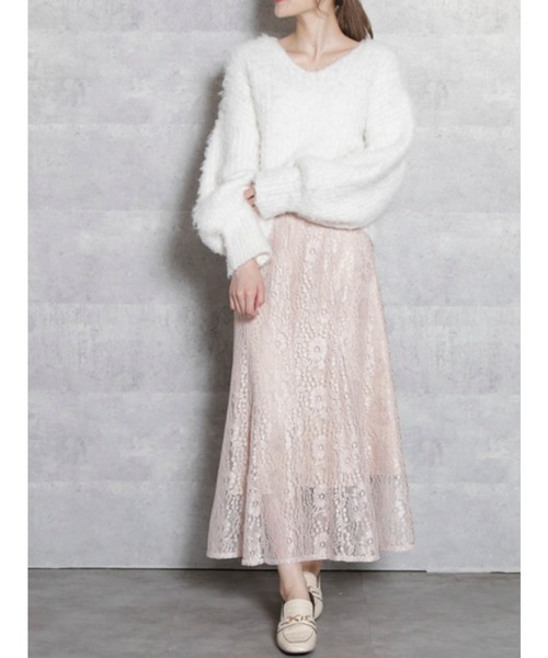 dazzlin（ダズリン）の「ベアフラワーレーススカート（スカート・レディース・オフホワイト/ブラック/ピンク・FREE）」の3枚目の写真