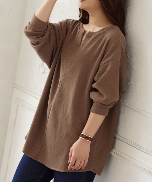 KOBE LETTUCE（コウベレタス）の「[ 裏起毛 ] ライスサーマルキーネックプルオーバートップス（Tシャツ/カットソー・レディース・ブラック/オリーブ/モカ/ライトベージュ・FREE）」の3枚目の写真