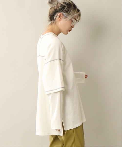 notch.(ノッチ)の「配色ステッチレイヤードロンT(Tシャツ/カットソー・レディース・チャコールグレー/ベージュ/オフホワイト/プラム・M)」の3枚目の写真