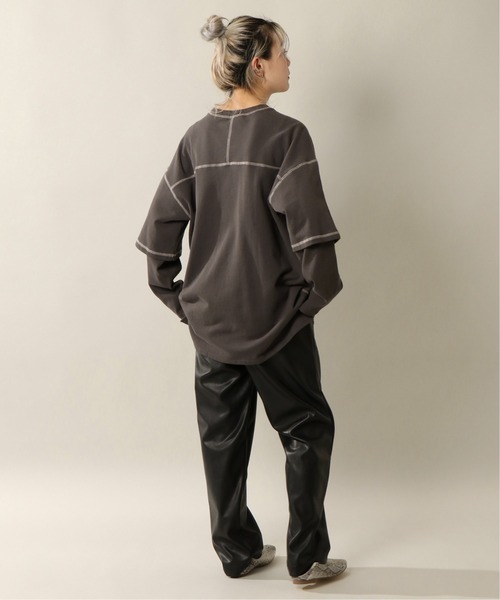 notch.(ノッチ)の「配色ステッチレイヤードロンT(Tシャツ/カットソー・レディース・チャコールグレー/ベージュ/オフホワイト/プラム・M)」の10枚目の写真