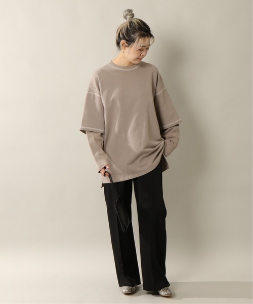notch.(ノッチ)の「配色ステッチレイヤードロンT(Tシャツ/カットソー・レディース・チャコールグレー/ベージュ/オフホワイト/プラム・M)」の12枚目の写真