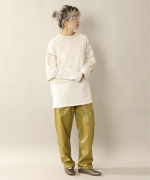 notch.(ノッチ)の「配色ステッチレイヤードロンT(Tシャツ/カットソー・レディース・チャコールグレー/ベージュ/オフホワイト/プラム・M)」の8枚目の写真