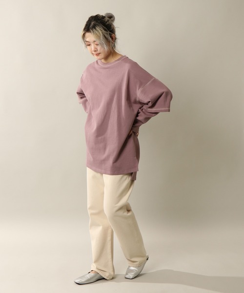 notch.(ノッチ)の「配色ステッチレイヤードロンT(Tシャツ/カットソー・レディース・チャコールグレー/ベージュ/オフホワイト/プラム・M)」の14枚目の写真