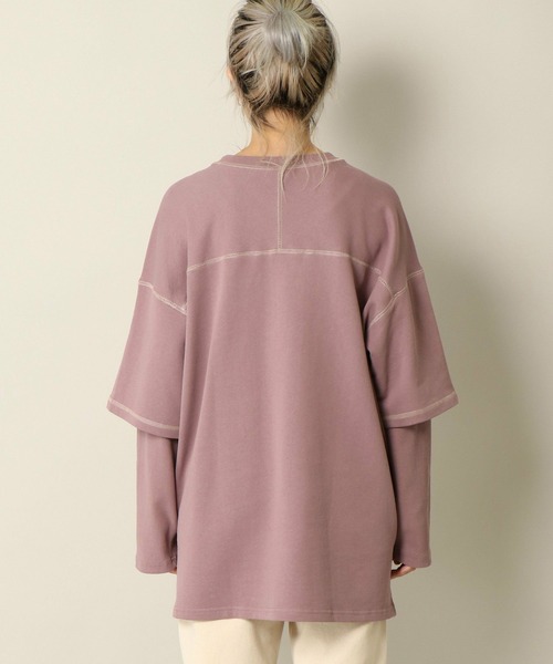 notch.(ノッチ)の「配色ステッチレイヤードロンT(Tシャツ/カットソー・レディース・チャコールグレー/ベージュ/オフホワイト/プラム・M)」の17枚目の写真