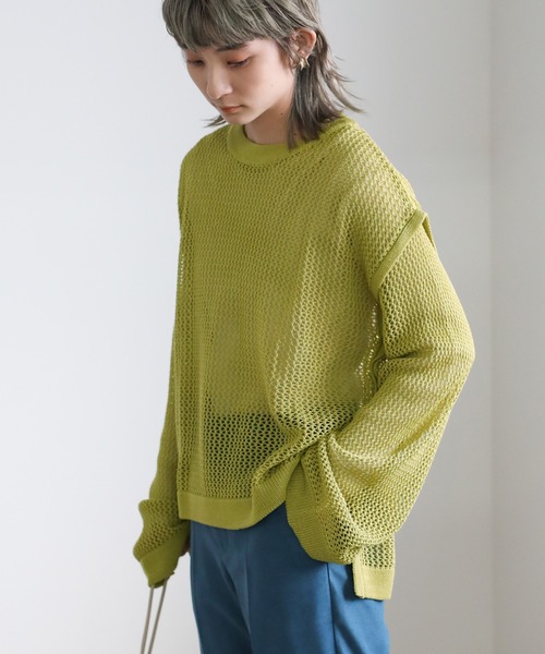 select MOCA(セレクトモカ)の「2021 SS クルーネックリンキングデザインメッシュトップス(Tシャツ/カットソー・レディース・ブラック/ライトグリーン/アイボリー/ラベンダー・FREE)」の3枚目の写真