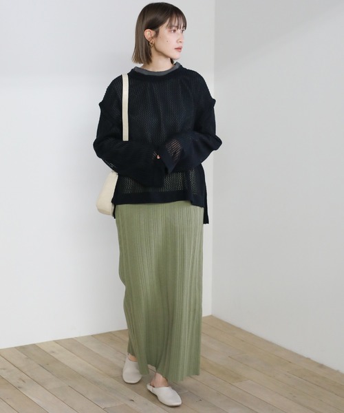 select MOCA(セレクトモカ)の「2021 SS クルーネックリンキングデザインメッシュトップス(Tシャツ/カットソー・レディース・ブラック/ライトグリーン/アイボリー/ラベンダー・FREE)」の5枚目の写真