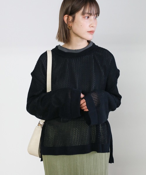 select MOCA(セレクトモカ)の「2021 SS クルーネックリンキングデザインメッシュトップス(Tシャツ/カットソー・レディース・ブラック/ライトグリーン/アイボリー/ラベンダー・FREE)」の7枚目の写真